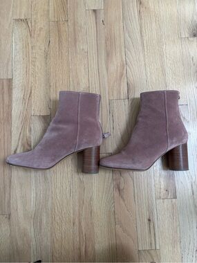 Sandro Mauve Suede Ankle Booties with Stacked Heel
